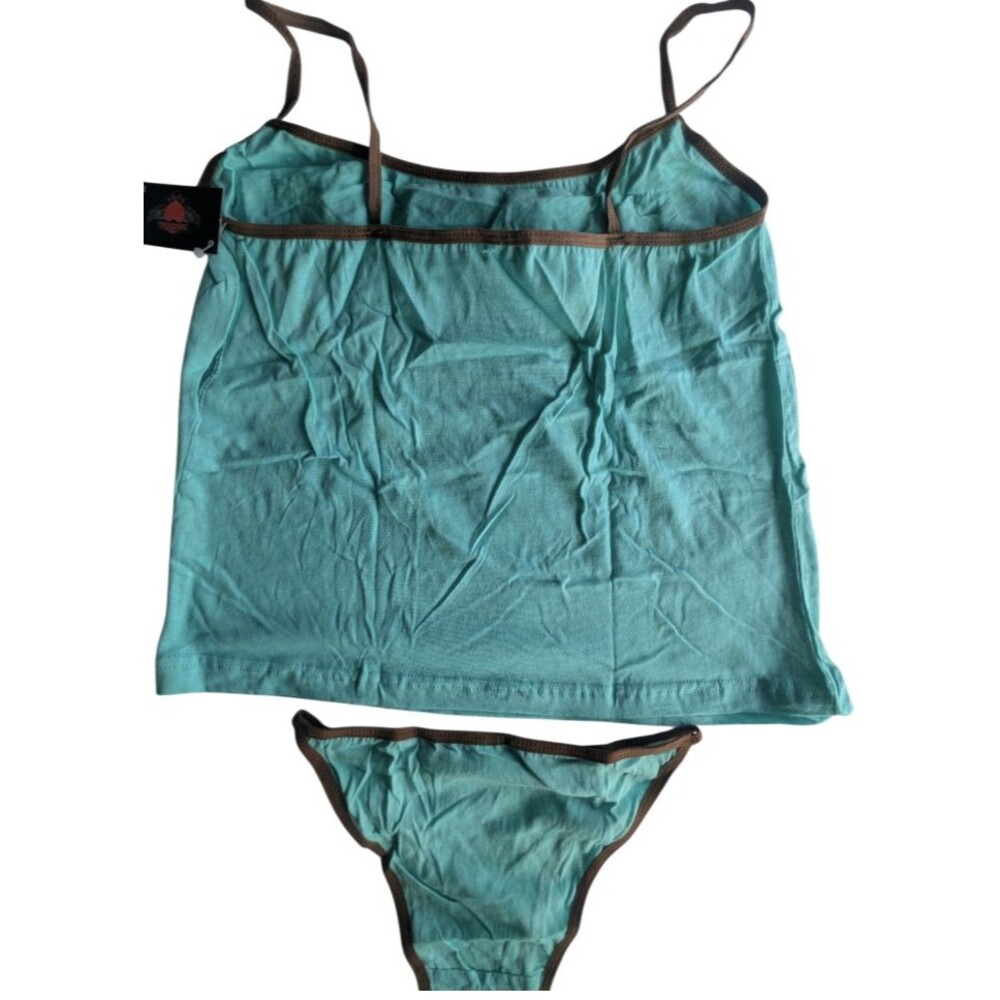 Dangerous Duds Teal Cami & Thong Set Size S 100% Cotton Lingerie